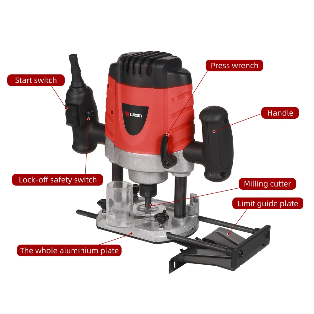 LURSKY 1500W 6000-22000rpm Wood-working Machine Electric Wood Router Power Router