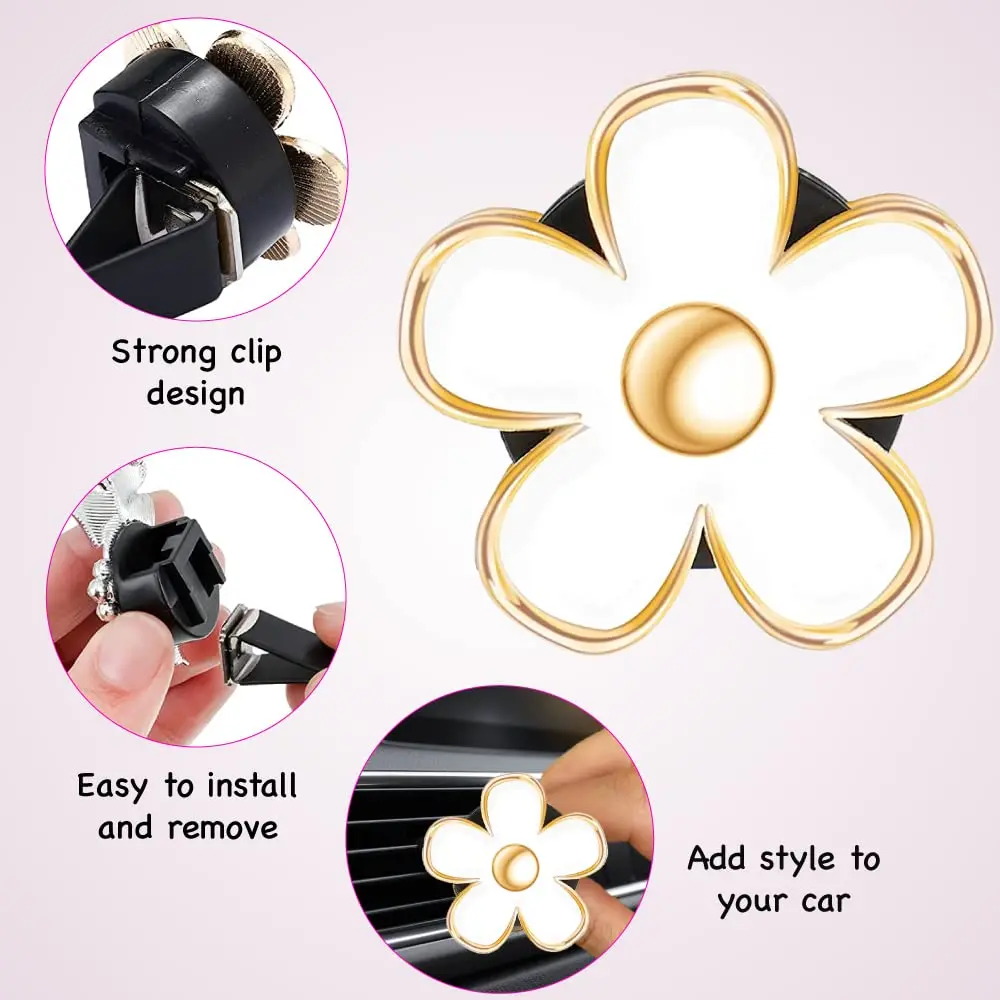 Daisy Car Decoration Flower Air Vent Clip Outlet Clip Car Air Freshener Clip Interior Accessories for Girls Women