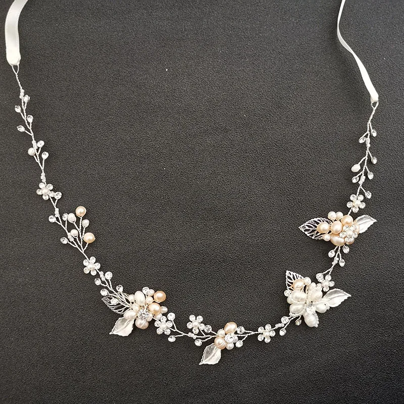 SLBRIDAL Handmade Wired Crystal Rhinestones Freshwater Pearls Wedding Hair Vine Bridal Headband Bridesmaids Women Jewelry