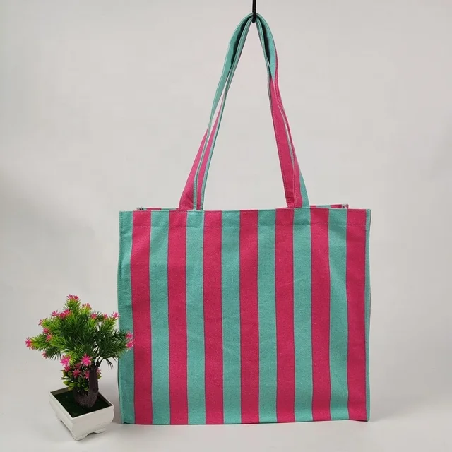 Organic Cotton Tote Bag Large Custom Cotton Bag Manufacture Red and Green Stripe Jute Plain Tote Cotton Bags