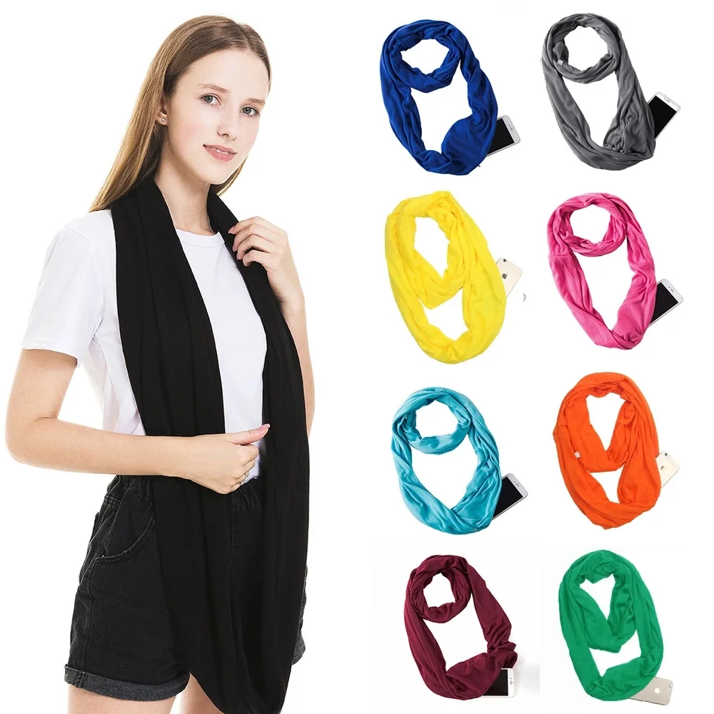 2022 Yiwu hot sale Multifunctional loop women scarf fashion with hidden zipper pocket ladies Infinity scarf