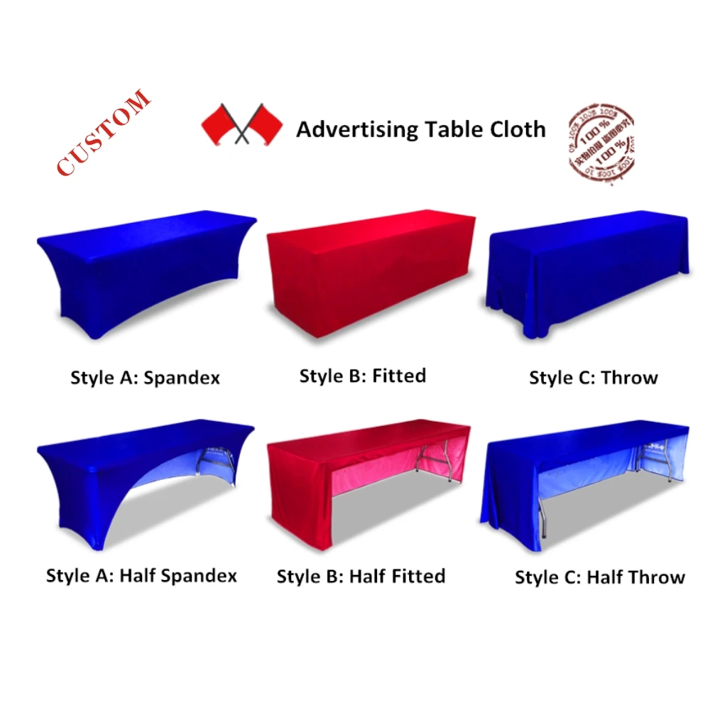 Custom Promotional Conference Advertising Printed Throw Fitted Stretch Spandex Table Cloth with Different Styles