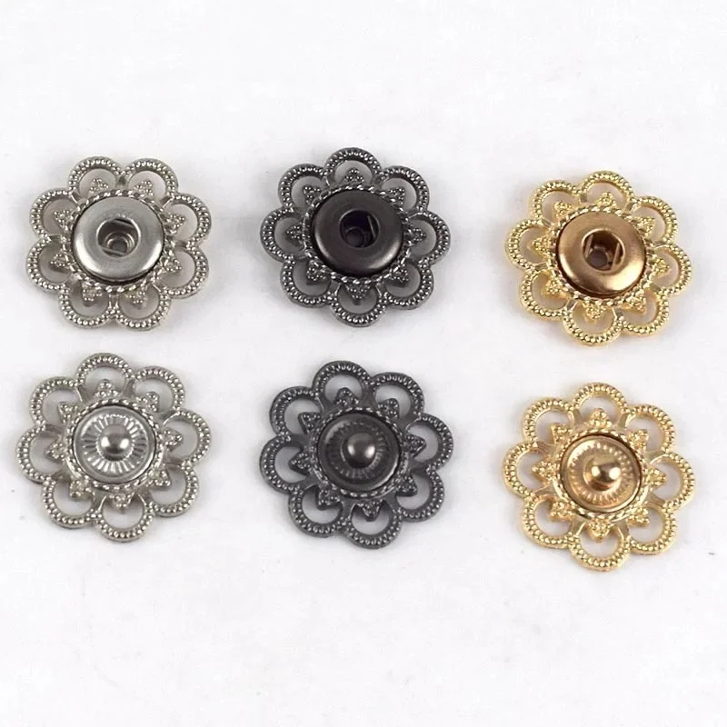 Meetee D3-2 21mm Garment Accessory Hollow Petal Shaped Alloy Snap Button Sweater Trench Coat Invisible Button Flat Color Button