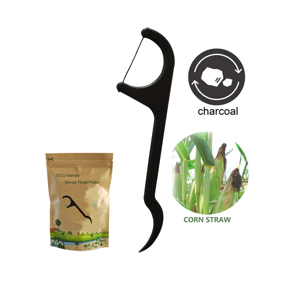 Eco Friendly Floss Pick Bamboo Charcoal Floss Toothpick Stick Silk Mint Flosser Biodegradable Dental Floss Picks