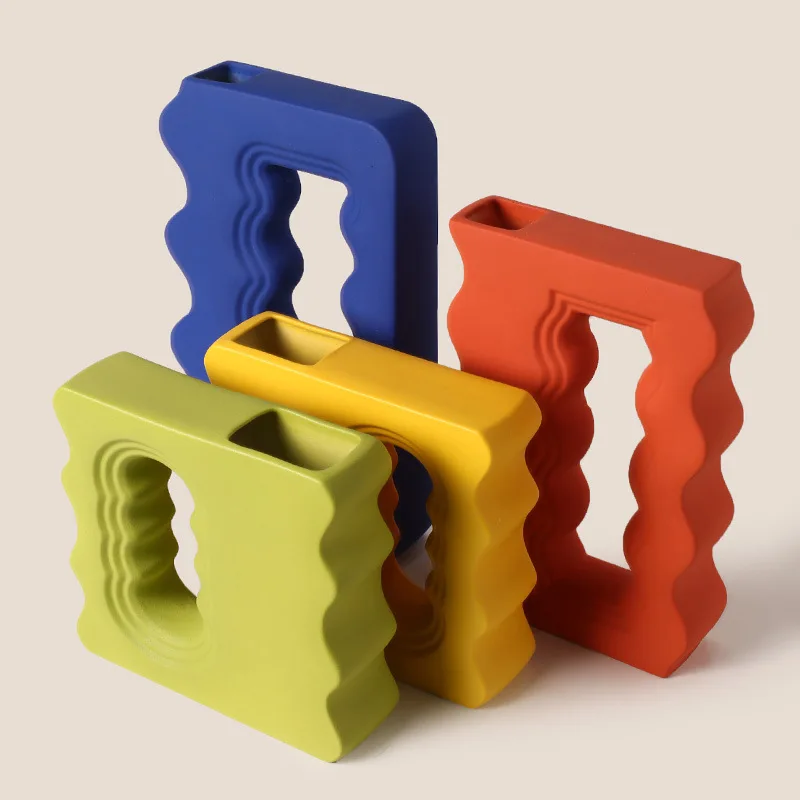 Latest Styles Modern Creative Memphis Hollow Rectangular Klein Blue Orange Red Ceramic Geometric Vase Popular