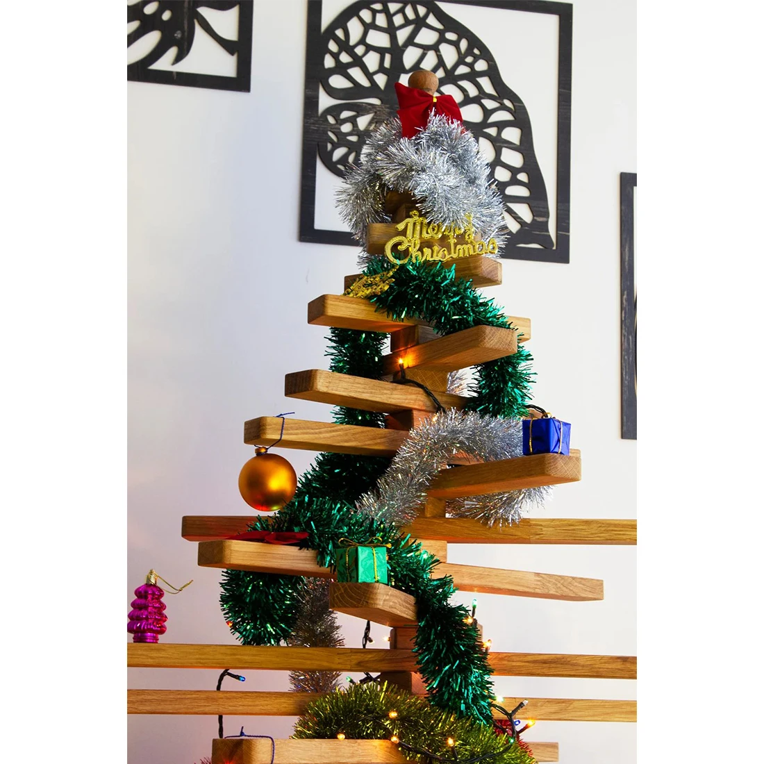 Vintage Minimalist Home Decoration Natural Oak large Wooden Christmas Tree Ornaments