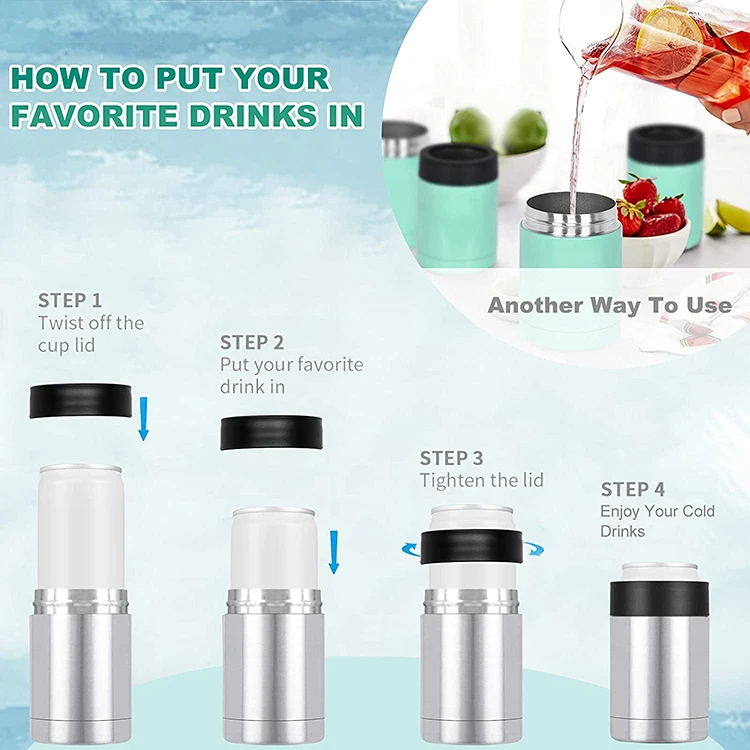 Yeway 12 oz Double Wall Can Cooler Blank Sublimation Can Cooler Insulated Vacuum Metal Stainless Steel Beer Silm Can Cooler
