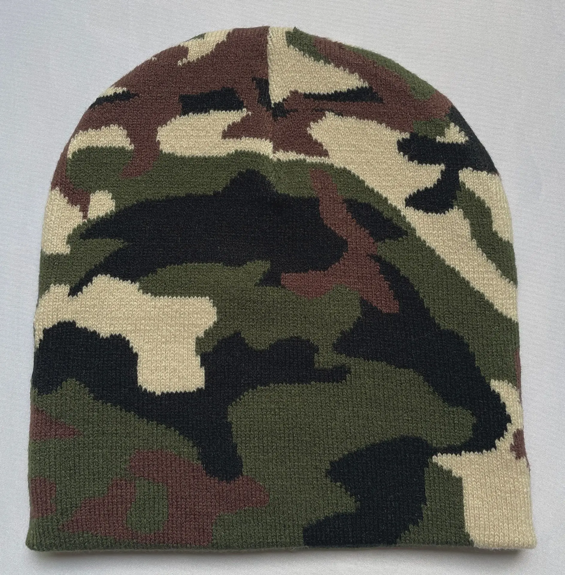 Women Men Winter Hats Camo Print Cuffed Beanie Double Layers Thick Knitted Soft Warm Skull Ski Cap