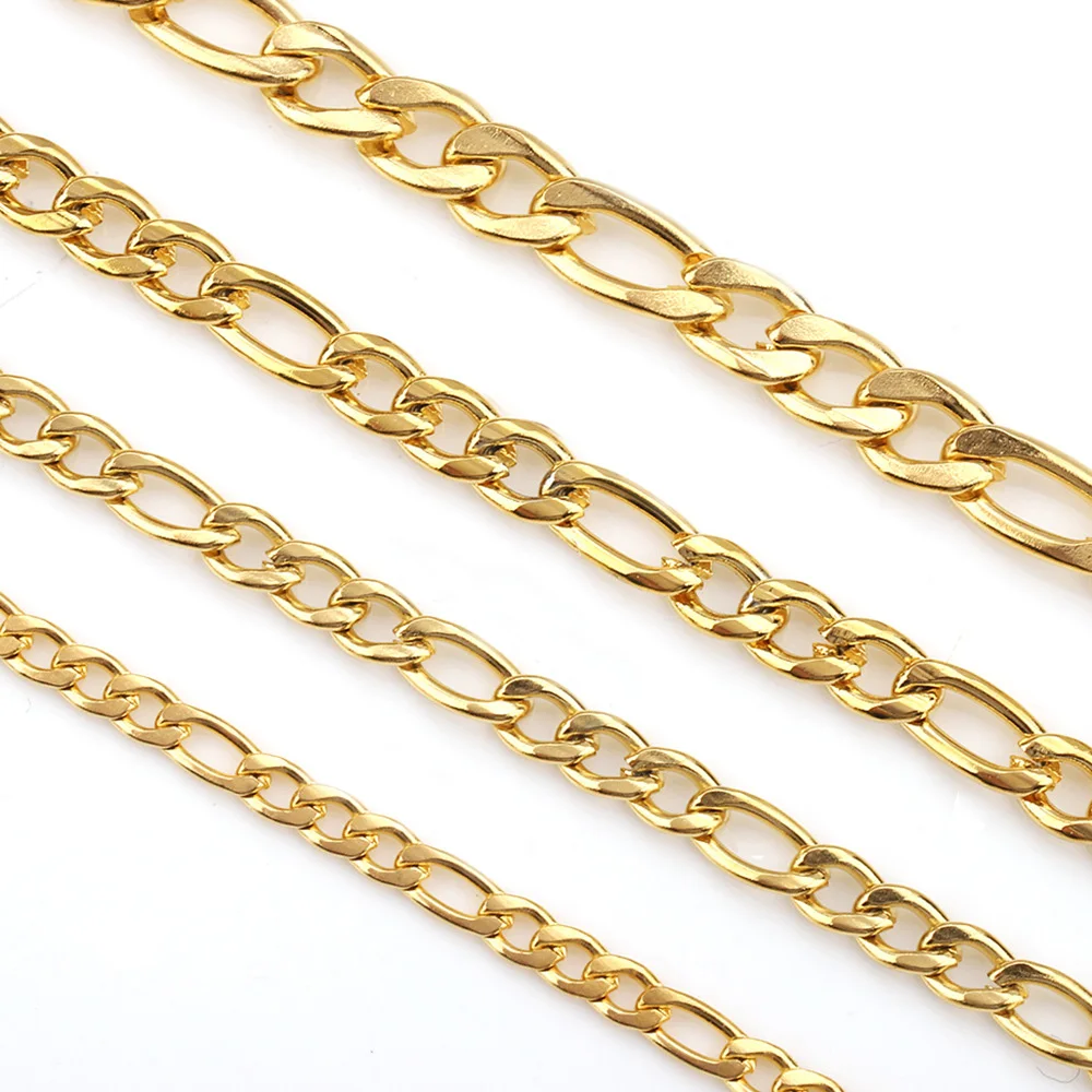 50 meters per roll DIY jewelry making necklace bracelet high quality gold plated stainless steel Figaro chain flat chain