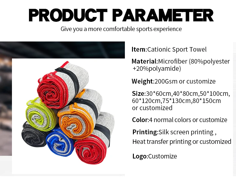 HOT selling  absorption sweat Lightweight Custom Microfiber Cationic Quick Dry  Sport Towel for gym