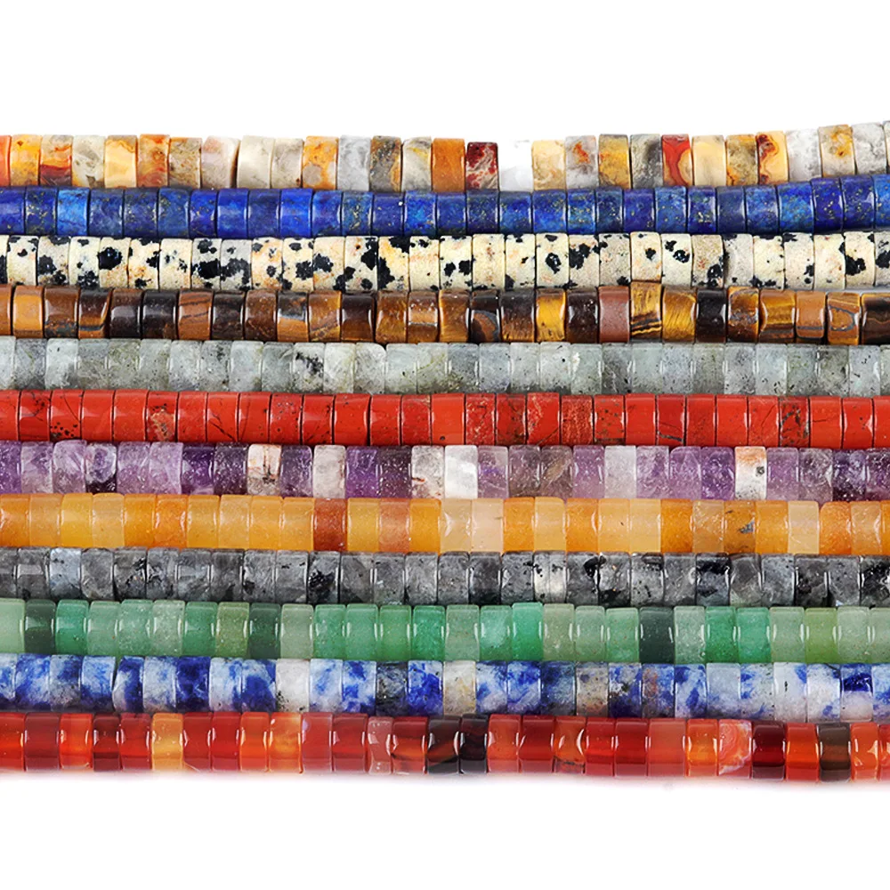 Wholesale 6*3mm 4*2mm Natural Stone Natural Jade Round Edge Right Angle Wheel Beads gemstone doughnut beads  for jewelry making