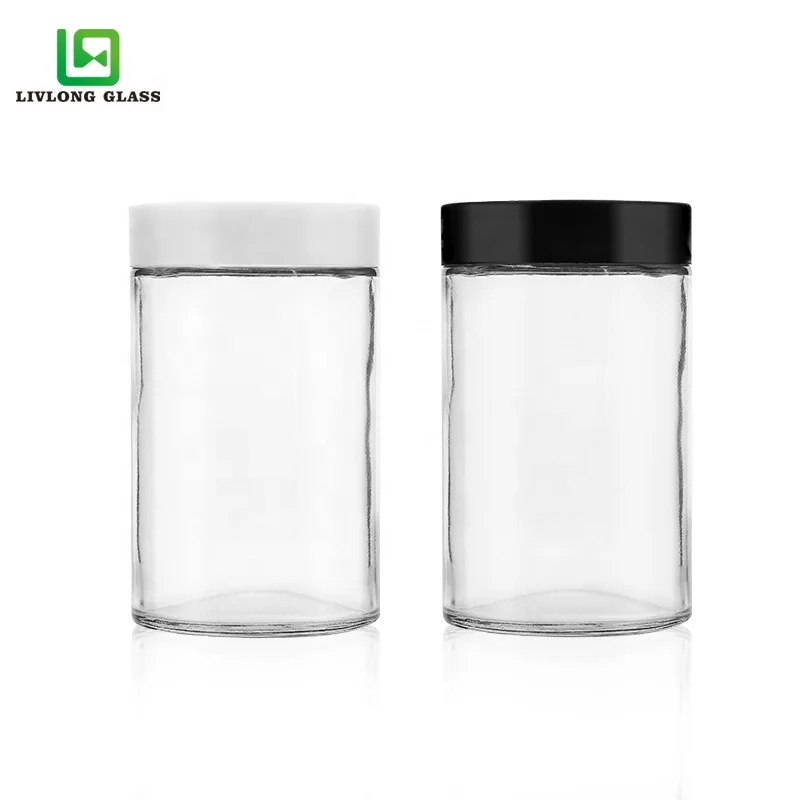 3.5g printing medicine clear round flower glass jar for skin cream  bottle with black matte or smooth screw lid 2oz 3oz 4oz