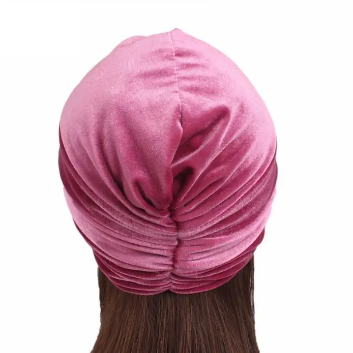 ecowalson  Fashion Casual Stretch Velvet Headwrap Turban Hat Women Muslim Chemo Cap Vintage Female Beanies Bonnet femme