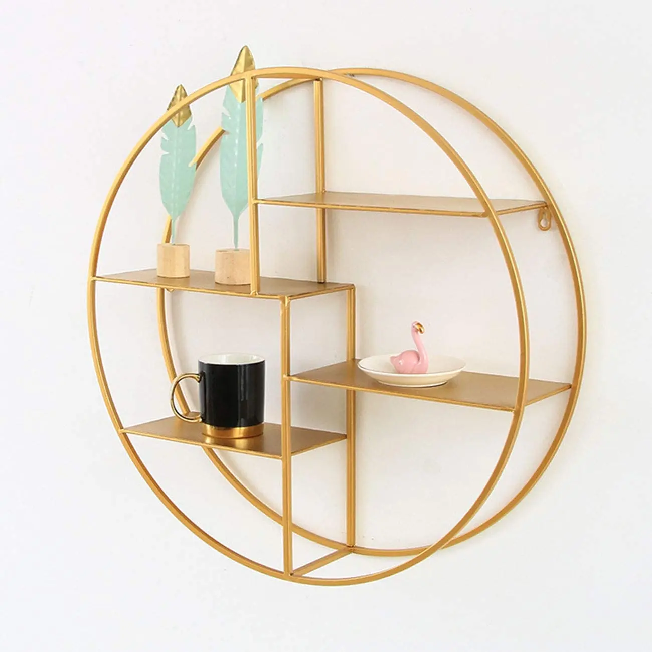 Wall Mounted 4 Tiers Gold Holder Round Metal Display Rack Holder Floating Shelves for HBedroom Living Room