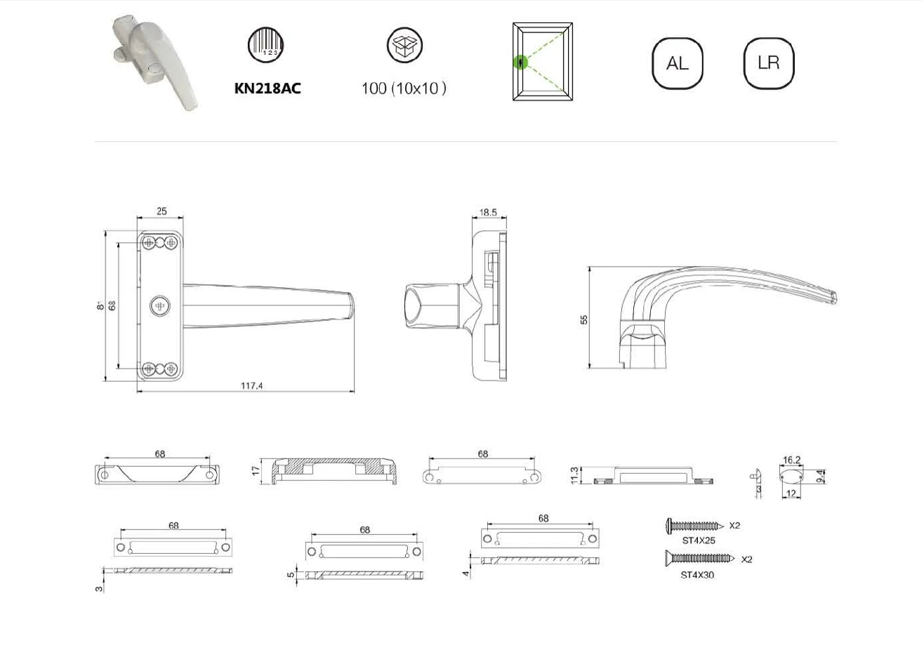 KNG aluminium windows accessories modern adjustable aluminum alloy window handle for family use or company use herraje vidrio pu