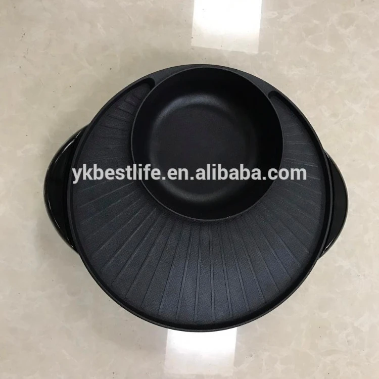 Круглый Электрический гриль с мраморным покрытием и горячим горшком