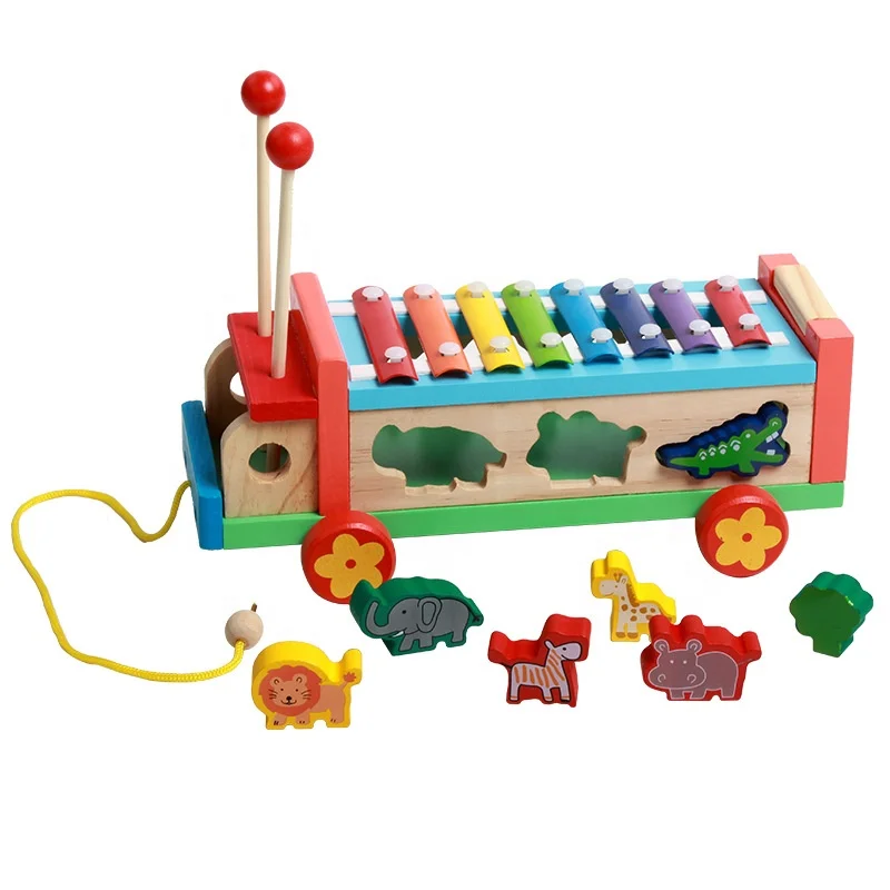 Wooden  Pull Along Baby Musical Xylophone Toys educational musical instruments