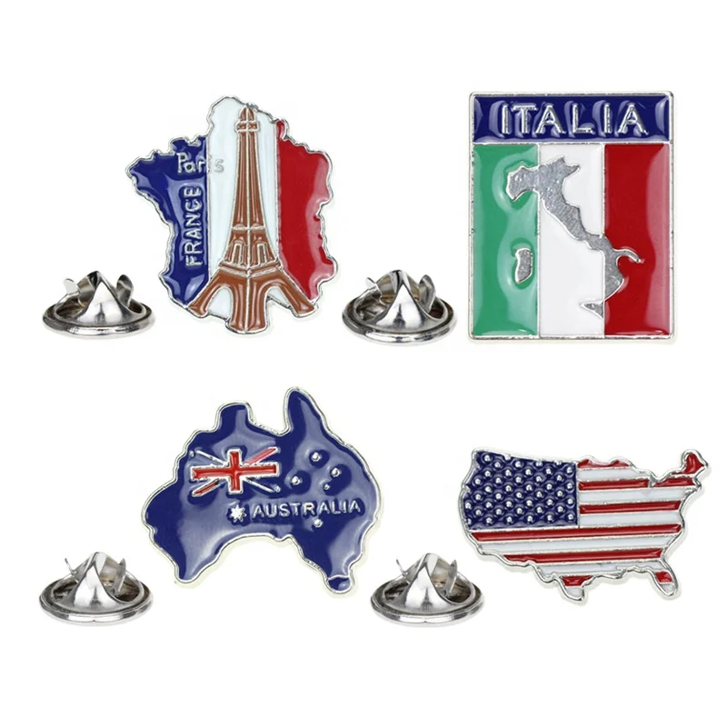 Tourist Souvenir America France Italy Australia Custom Metal World Map Flag Enamel Lapel Pin Badge For Bag Clothes