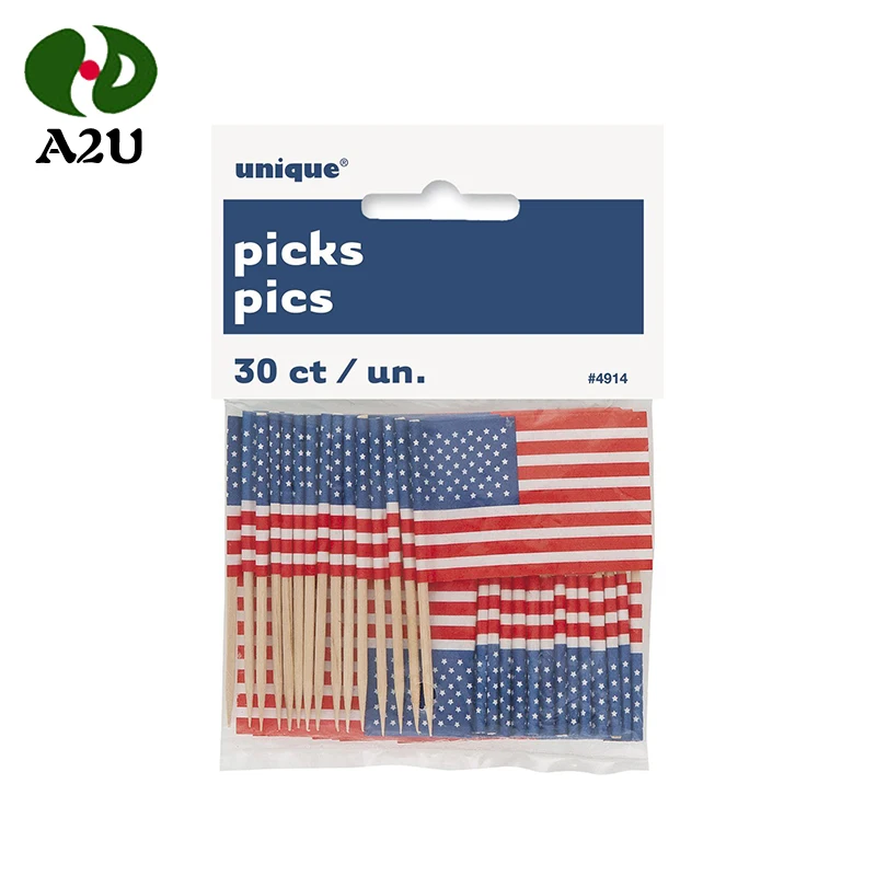 Eco-friendly Customized Bamboo Toothpick Flags Fruit Burger Cocktails Food Label Cocktails Toothpick With Low Price
