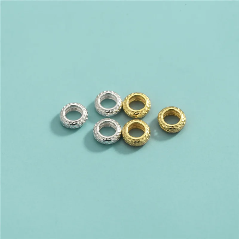 6MM 5.7MM S925 Sterling Silver Gold Graininess Round Gasket Bead Wheel Bead Accessories For DIY Jewelry Making