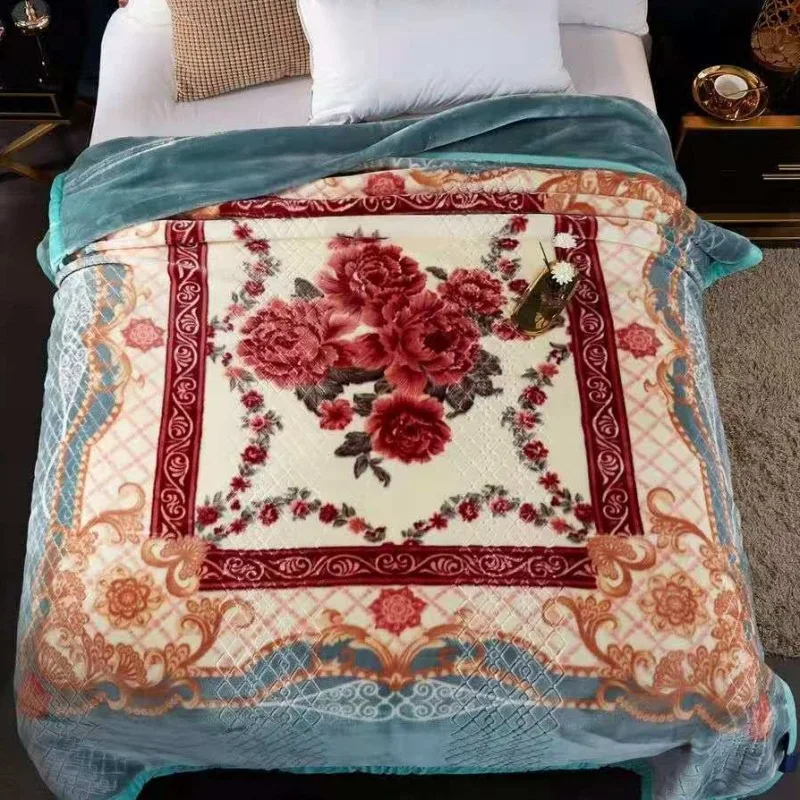 Super Soft Cloud Plush Embossed Raschel Blanket Double Layer Thick Winter Printed Bed Blanket