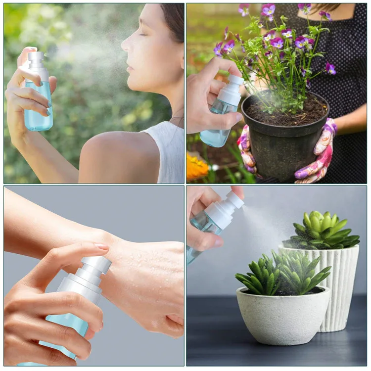 Plastic PETG  Refillable Travel Fine Mist Spray Diffuser Sanitizer Bottle for 30ml 60ml 80ml 100ml