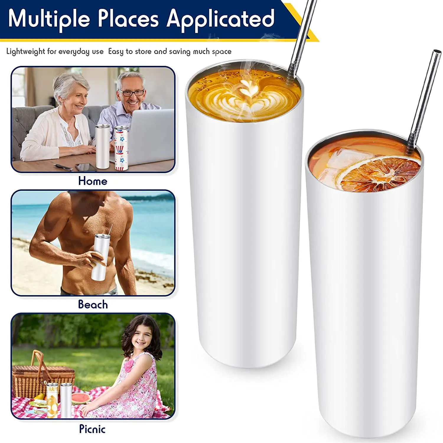 US warehouse White 20 Oz Stainless Steel heat Transfer Printing Tumbler Double Wall Insulated straight Sublimation Tumbler