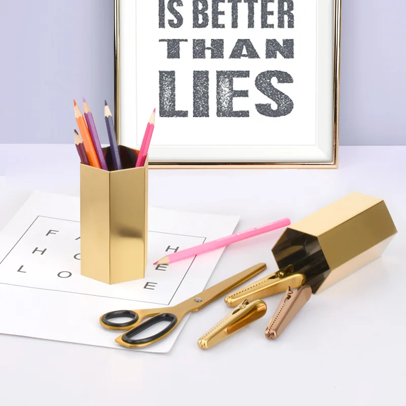 Office home desktop high quality metal pen holder free custom logo