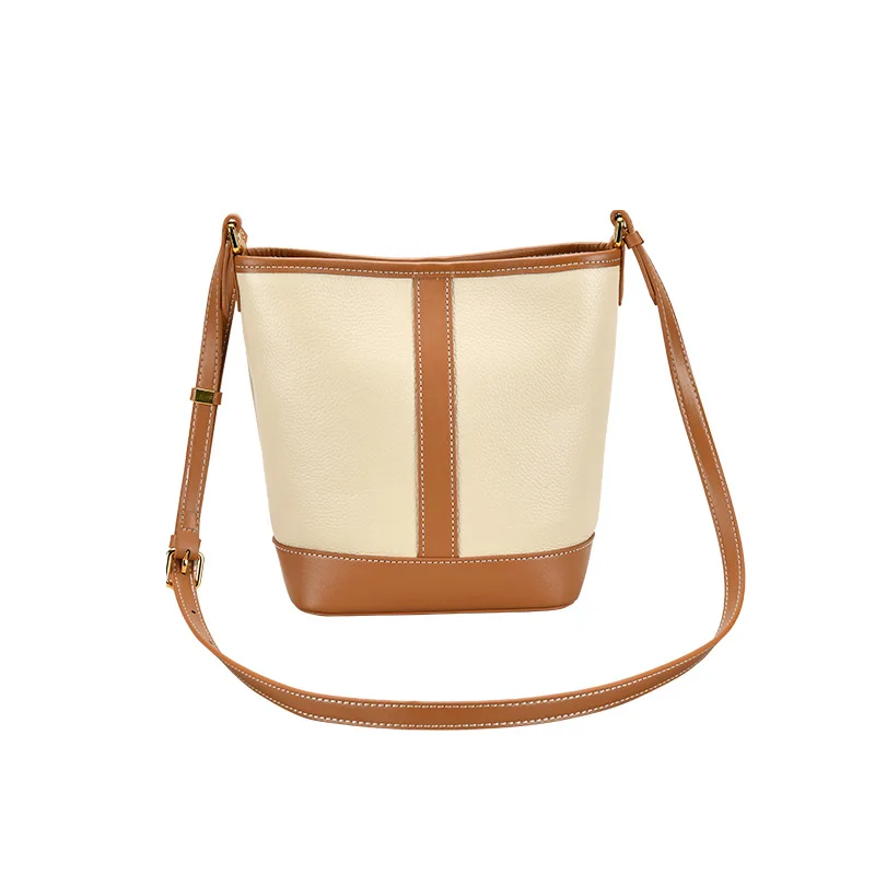 New Casual Temperament All-match Retro Color Matching PU Leather lady Shoulder Bucket Bag