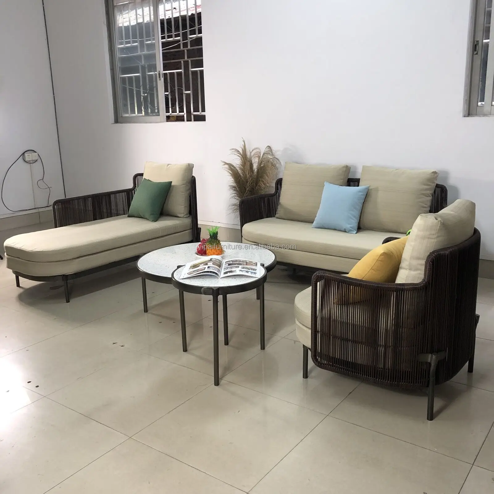 outdoor furniture 5 star hotel metal stainless steel base garden outdoor sofa set Water Proof cushion patio garden sofa set