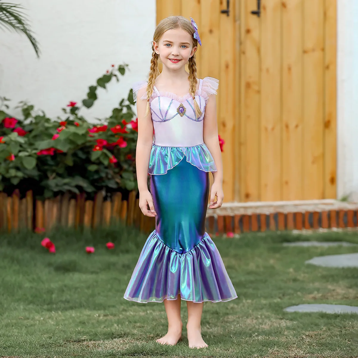 Girl Summer Mermaid Dress Ruffles Fishtail Princess Costume Children Birthday Surprise Gift Theme Party Outfits Kids Clothes