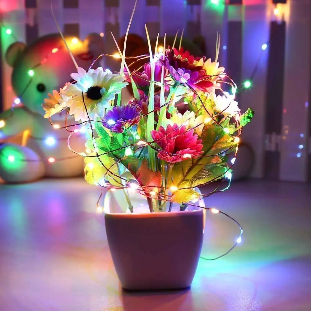 Light String Christmas Tree Decoration Kit Solar Panel Powered Flashing Warm White Copper Wire Lights  Garden Mini LED