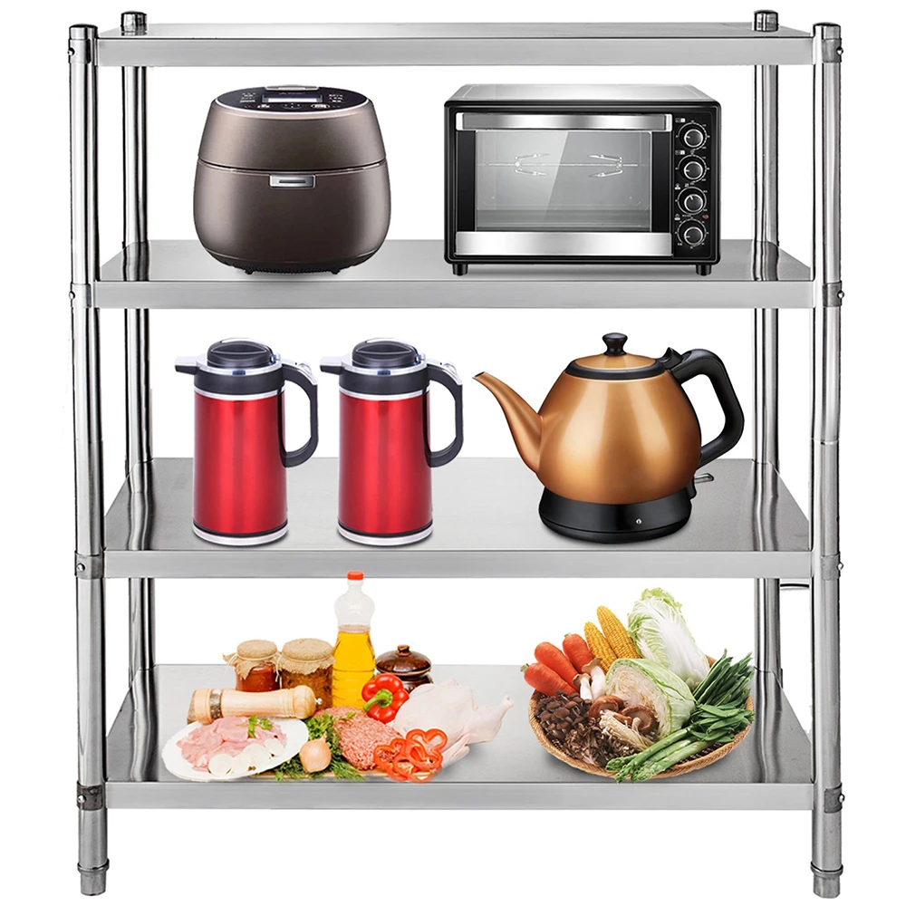 4-Tier Shelf Stainless Steel Shelving Commercial Standing Shelf Unit Display Rack for Kitchen, Office, Garage Storage