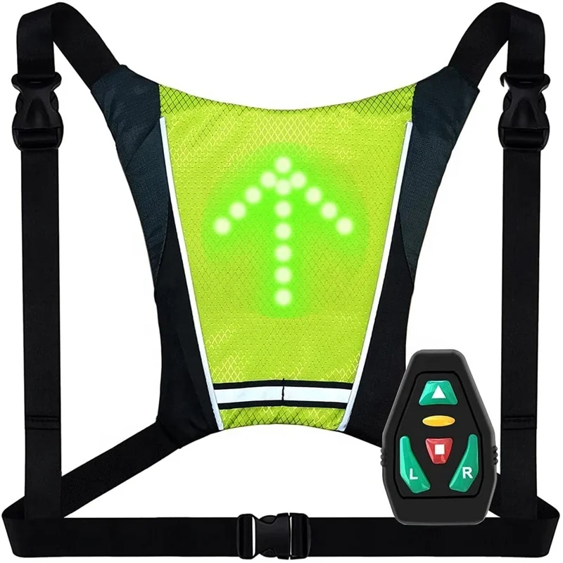 Biker Cyclist High Visibility LED Turn Signal Backpack Reflective Cycling Safety Vests With Remote Control Direction Indicator.