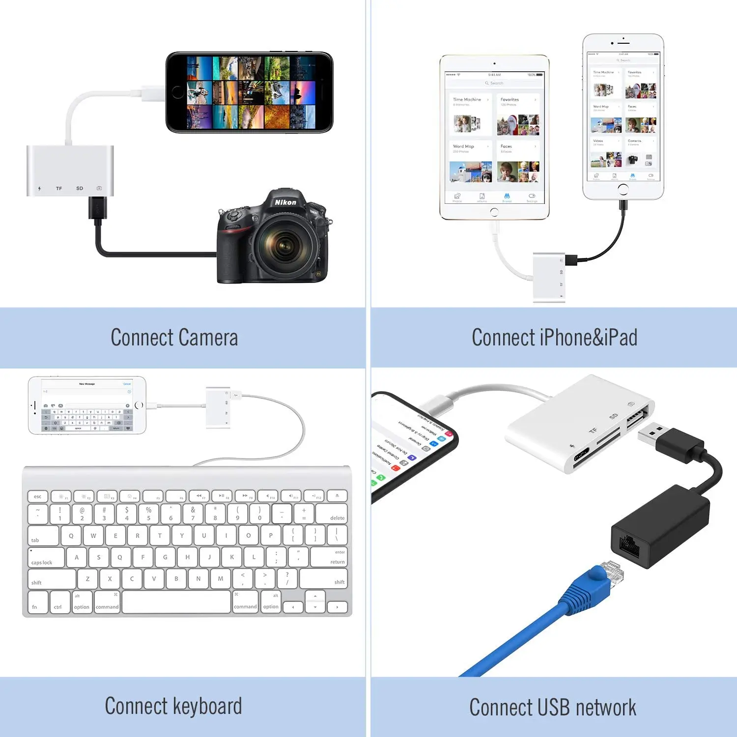 For iPhone USB OTG Adapter TF/SD Camera Card Reader Connector Lighting OTG Adaptor Cable Adapter for iPhone iPad