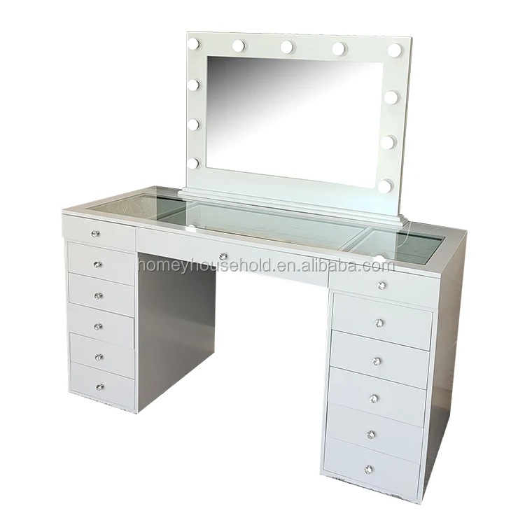 
2020L makeup working table dressing table with drawers wooden vanity table with led mirrors bathroom hair styles lighted mirror 