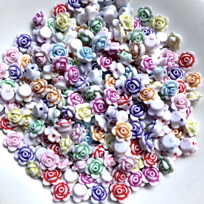 Cheap Plastic White Mixed Color Flower Rose Beads for DIY Bracelet Making
