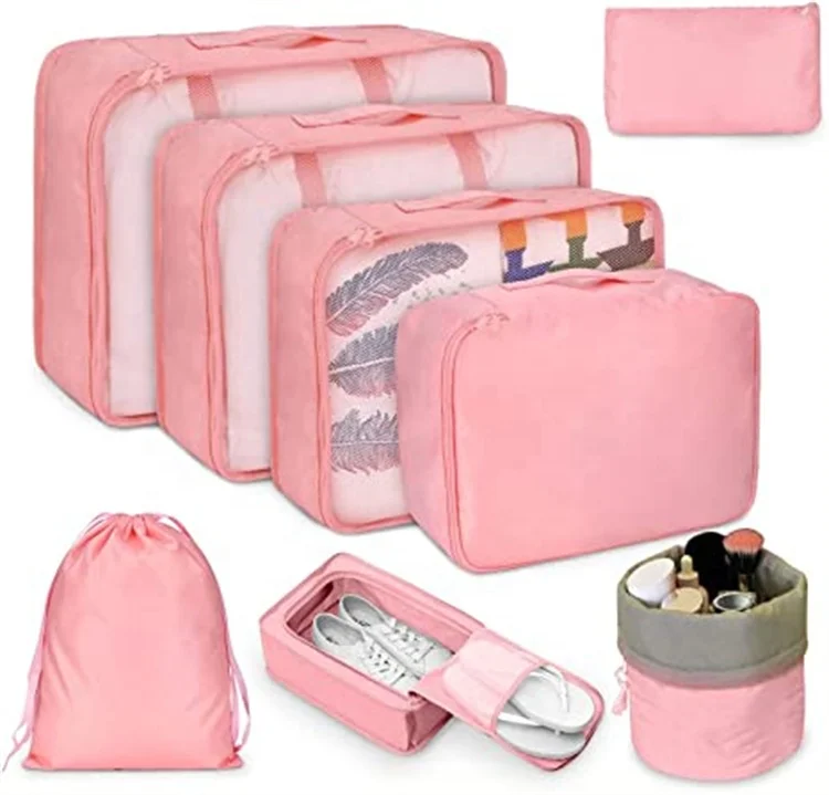 8 Set Packing Cubes with Shoe Bag & Cosmetic Bag - Luggage Organizers Suitcase Travel Accessories