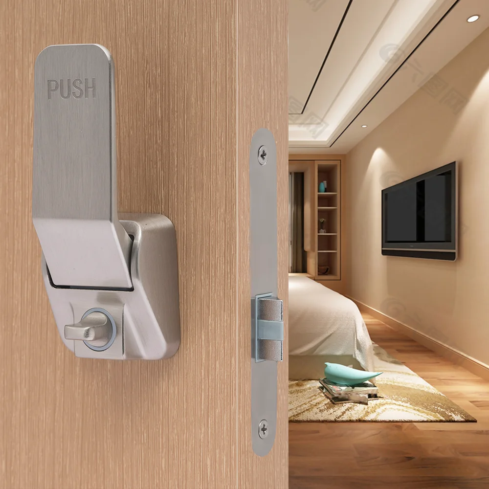 Popular room door mute push  satin nickel  handle lock with brass key model for household door