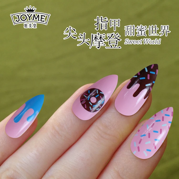
NEWAIR high quality stiletto nail tips cute ice cream pattern pre designed nail tip full cover false nails 