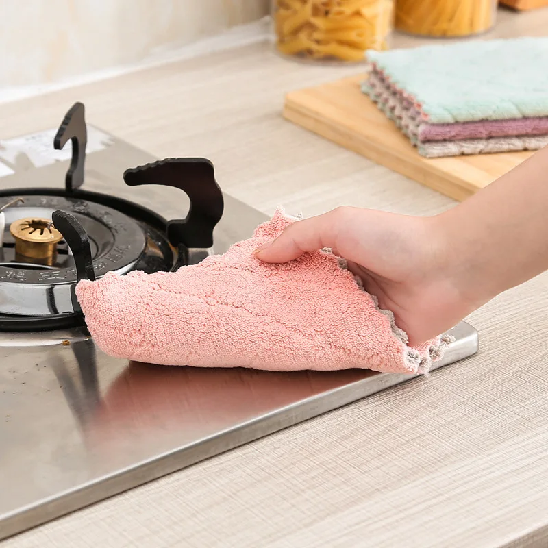 Dishcloth kitchen cleaning double-sided two-color strong absorbent dishcloth Fiber dishtowel dry and wet dishcloth