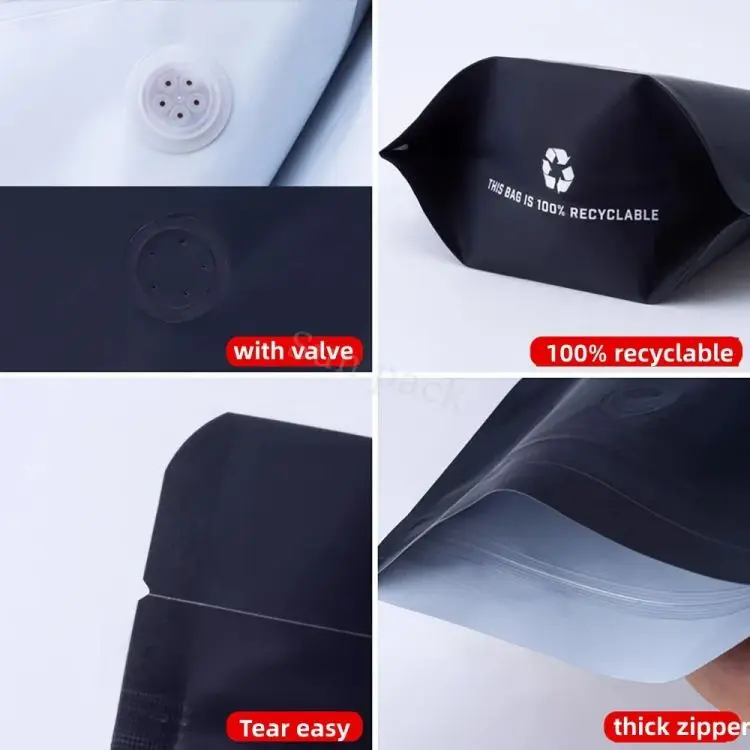 Wholesale Standup Poucn 250g 500g Aluminum Foil Stand up Packaging Coffee Bags with Ziplock Valve