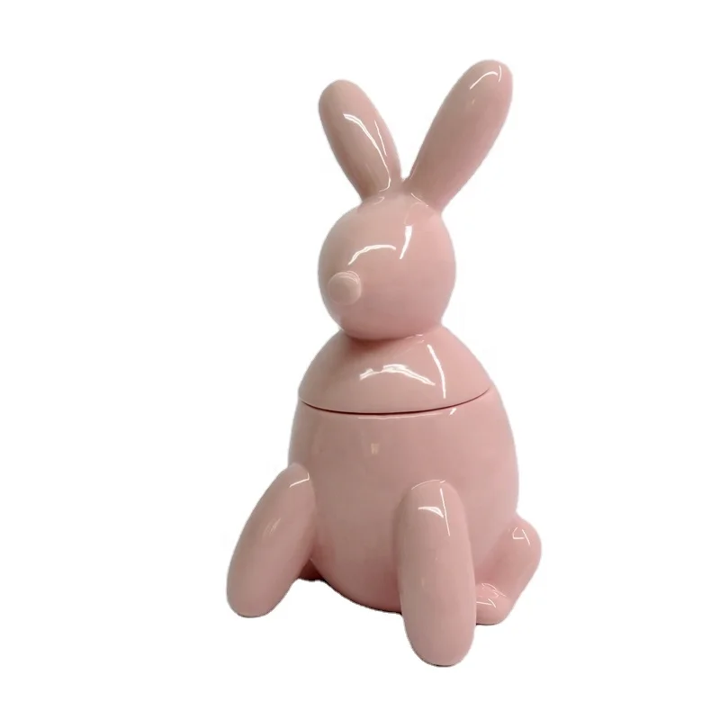 Lovely pink ceramic balloon rabbit jar container for candy cookies storage  25cm High