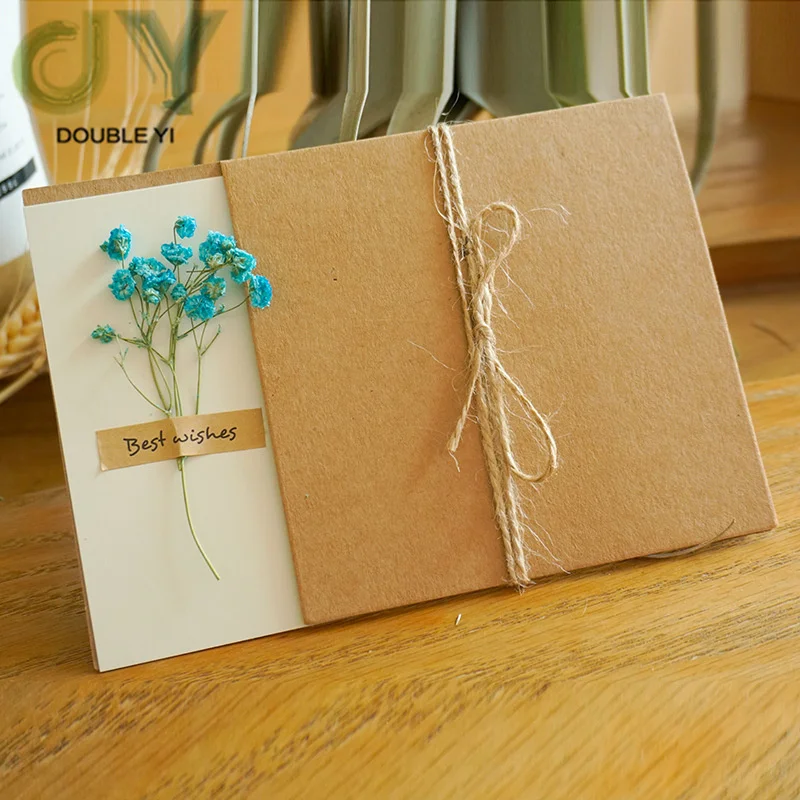 Dry Flower Invitation Greeting Card Handmade Leave Message Paper Cards for Birthday Christmas Thanksgiving Day
