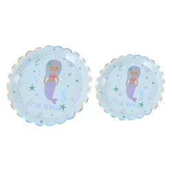 Новинка, горячее тиснение, серебряные принадлежности для вечеринки в стиле русалки, Набор детских принадлежностей для тематической вечеринки на день рождения, 6