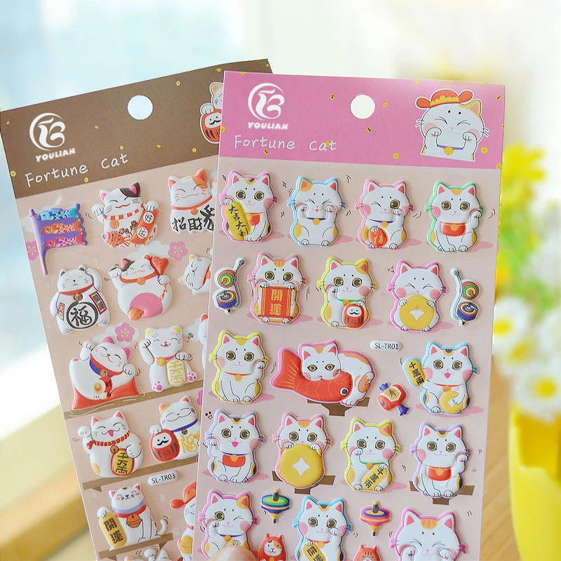 Cute cat sticker Japanese Puffy foam sticker children Kids Cartoon 3D puffy reward sticker Glass window decorative decals