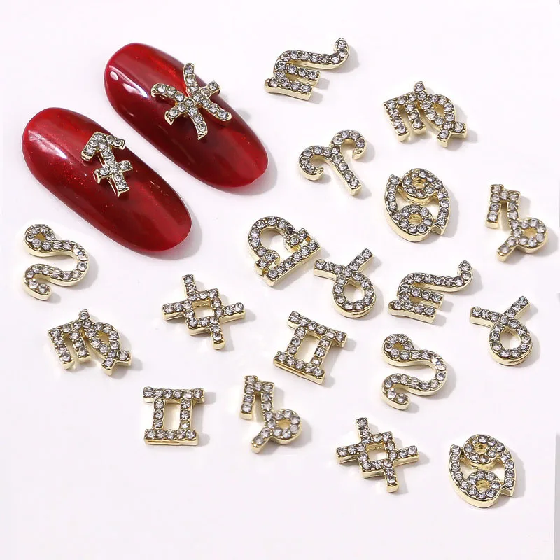 Gold Alloy 12 Zodiac Signs Twelve Constellation Symbol Lucky Nail Charm Jewelry Making Accessories