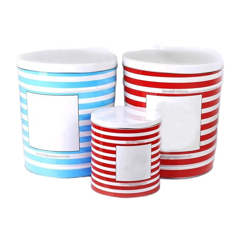 Пользовательское ведро для попкорна с крышкой, металлическая жестяная коробка для хранения печенья, закуски