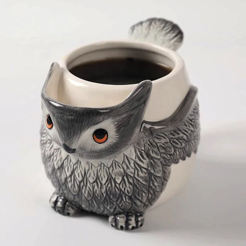 Custom Hand painted Cartoon Animal Drinking Cup Cute 3D Owl Ceramic Coffee Tea Mug