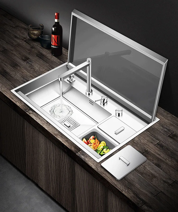 Fregaderd Kitchen Sink 304 Stainless Steel Single Hidden Kitchen Sink with Cup washer Drain Basket And Pipe Lifting faucet